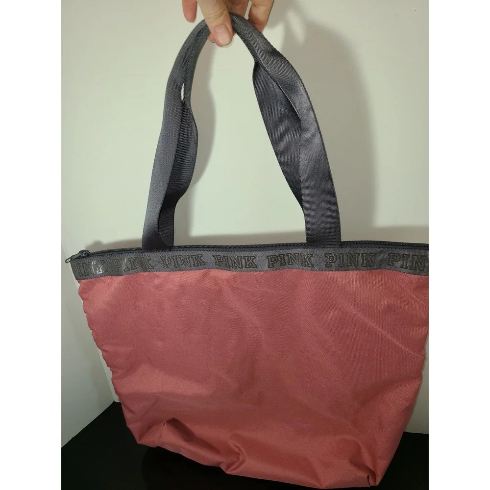 VS Victoria's Secret PINK Large Tote Beach Bag‎ Pink Sequin Dog Design Zipper